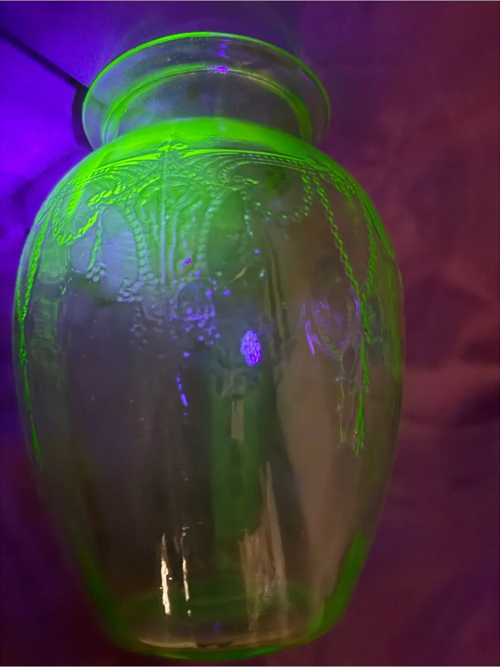 Uranium Depression Glass Vase 7 3/4